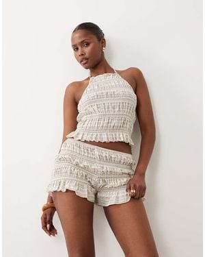 The Frolic Exclusive Cotton Rich Shirred Micro Shorts Co-ord - Natural