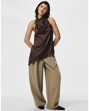 Pieces – neckholder-oberteil aus satin - Braun