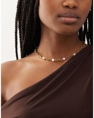 En Route Essence - collier chaîne en plaqué or 18 carats à perles fantaisie - Noir
