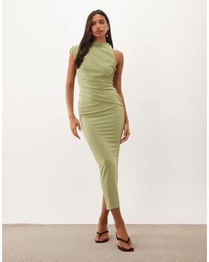 ASOS High Neck Asymmetric Ruched Maxi Dress - Green
