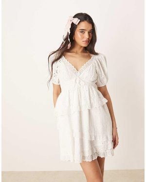 For Love & Lemons Rosalyn Lace Detail Mini Dress - Natural