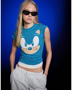 Bershka Short Sleeve Sonic T-shirt - Blue