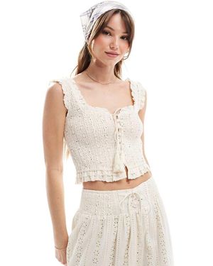 The Frolic Top Corto Fruncido Con Diseño Bordado Y Detalle De Borlas Exclusivo De (Parte De Un Conjunto)-Blanco - Neutro