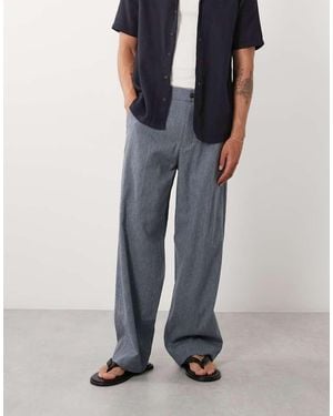 Abercrombie & Fitch Cotton Linen Mix Pleated Baggy Poplin Trousers - Blue