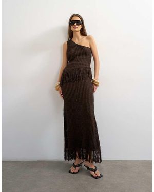 TOPSHOP Gebreide Maxi Rok Met Bies - Wit