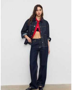 Stradivarius Denim Jacket With Pockets - Blue