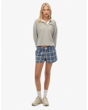 Superdry Cotton Check Elastic Shorts - Blue