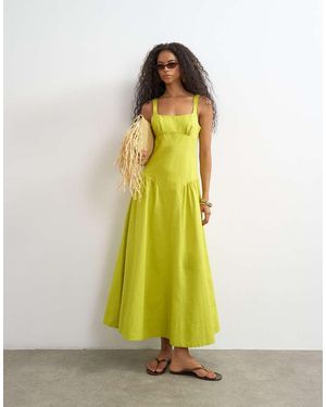 TOPSHOP Linen Rich Dropped Waist Maxi Dress - Yellow
