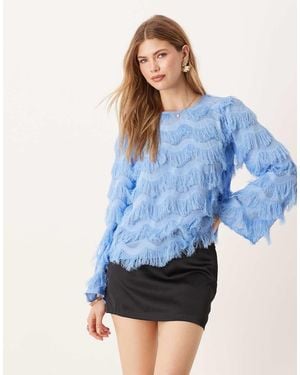Y.A.S Textured Flared Sleeve Blouse - Blue
