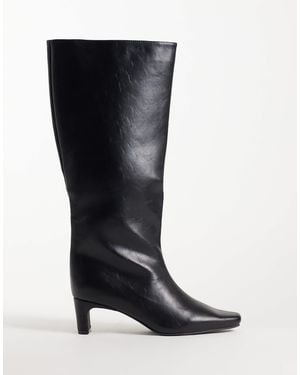 SEQWL Wide Fit Woody Chisel Toe Knee High Kitten Heel Boots - Black