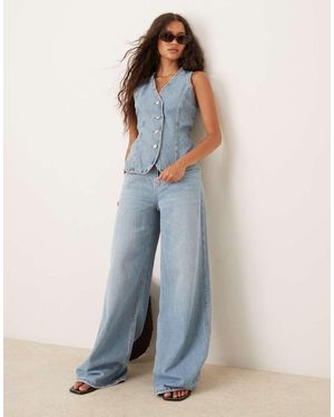 Mango Denim Seamed Waistcoat Co-ord - Blue
