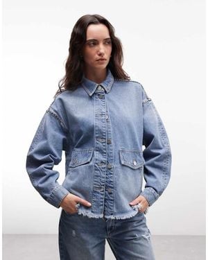 AllSaints Hettie Studded Vintage Wash Denim Jacket - Blue