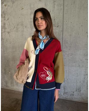 Never Fully Dressed Knit V-neck Embroidered Color Block Cardigan