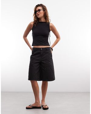 Weekday Pantalones Cortos Negro Lavado Estilo Carpintero De