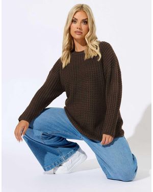 Yours Clothing Waffle Knit Jumper - Blue