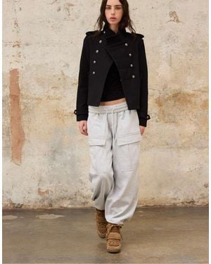 Stradivarius Felt Texture Button-up Coat - Natural