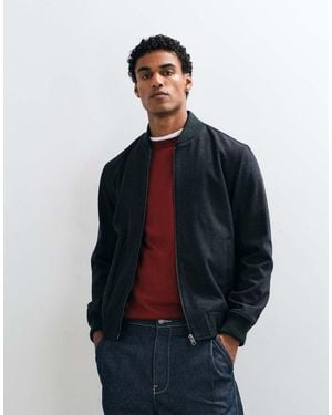 Mango 100% Wool Bomber Jacket - Blue