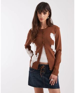 ASOS Structured Neat Fit Lace Detail Cardigan Co-Ord - Brown