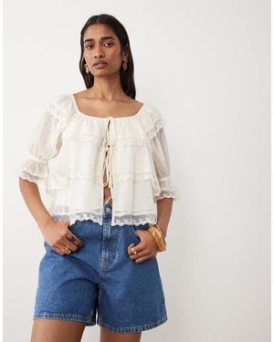 Miss Selfridge Dobby Tie Front Blouse-white