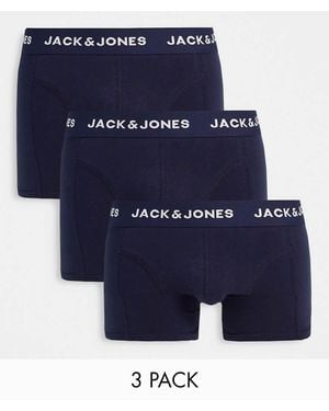 Jack & Jones 3 Pack Trunks With Contrast Waist Band - Blue