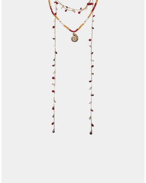 Stradivarius Set Of 2 Bead And Seashell Charm Necklaces - Natural