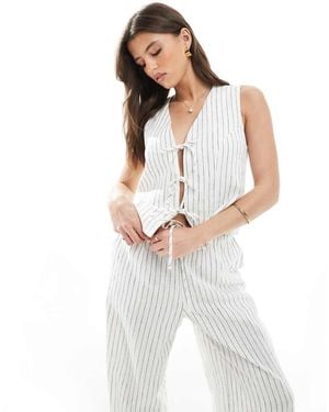 South Beach Stripe Linen Blend Tie Front Waistcoat - White