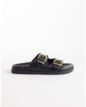 schuh Trish Double Buckle Flat Sandal - Black