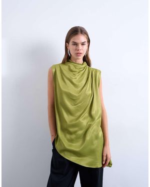 TOPSHOP Top A Tunica Senza Maniche Con Pinces - Verde
