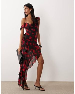 I.AM.GIA Julietta Georgette Chiffon Ruffle Detail Asymmetric Hem Maxi Dress - Purple