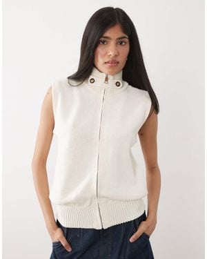 ASOS Knitted Cotton Blend Funnel Neck Zip Up Jacket - White