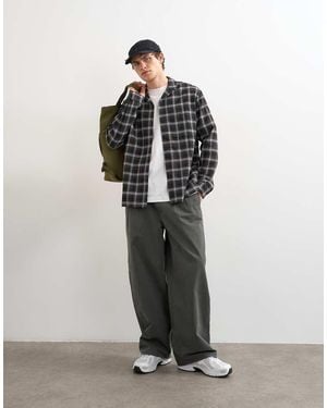 TOPMAN Baggy Fit Trousers With Pleats - Grey