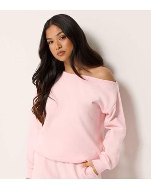 PixieGirl Petite Off Shoulder Sweatshirt - Pink