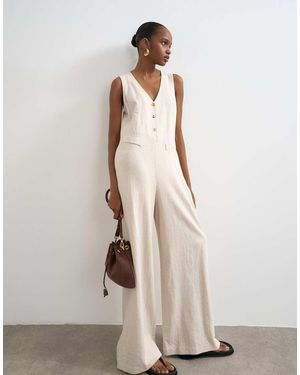 TOPSHOP Elegante Jumpsuit Van Linnenmix - Naturel