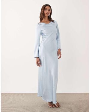 TFNC London Satin Flared Long Sleeve Maxi Dress - White
