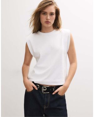 Stradivarius Basic T-Shirt With Padded Shoulders - White