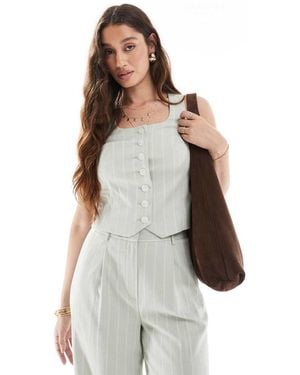 New Look Co-ord Linen Stripe Scoop Neck Waistcoat - White