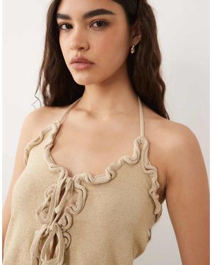 Mango Teen Knitted Tie Front Top - Natural