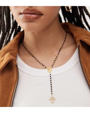 En Route 18k Plated Beaded Lariat Necklace With Cross Pendant - Natural