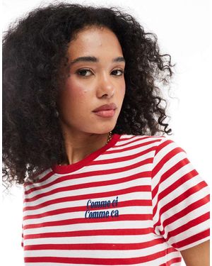 French Connection Camiseta A Rayas Blancas Y Rojas Con Texto Bordado De - Rojo