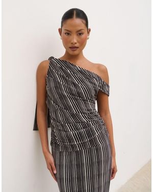 Pretty Lavish Shea Mesh Off Shoulder Top - Grey