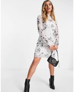 NA-KD Mesh Floral Printed Mini Dress - Multicolour