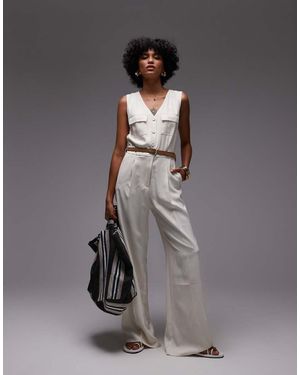 Mango Linen Look Belted Waistcoat Jumpsuit - Grey