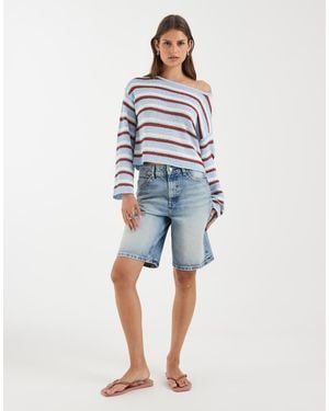 ONLY Top A Maniche Lunghe E Rosso A Righe - Blu