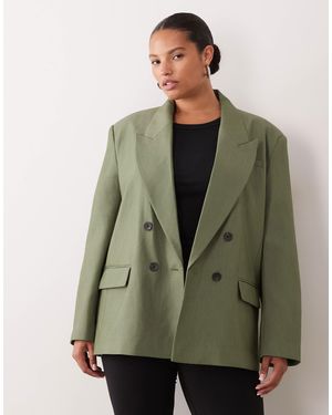 ASOS Curve Tailored Strong Shoulders Double Breasted Blazer - Green