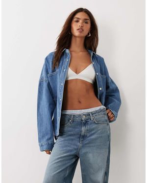 BRONZE SNAKE Drop Shoulder Long Sleeve Denim Shirt - Blue