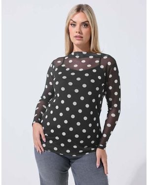 Yours Clothing Polka Dot Mesh Top - Black