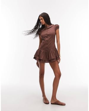 Collusion Shirt Dress With Micro Frill Skirt - Red