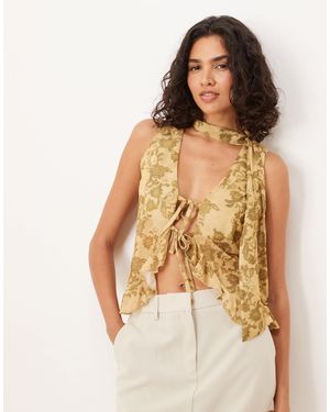 ASOS Ruffle Waistcoat With Scarf - Natural
