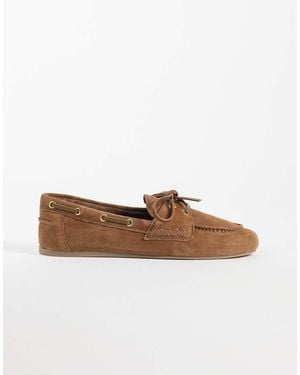 Mango 100% Suede Boat Shoe - Brown