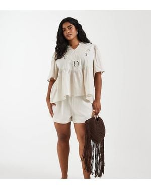 ONLY Blusa Color Piedra Con Cuello De Pico Y Diseño Bordado-Neutro - Blanco